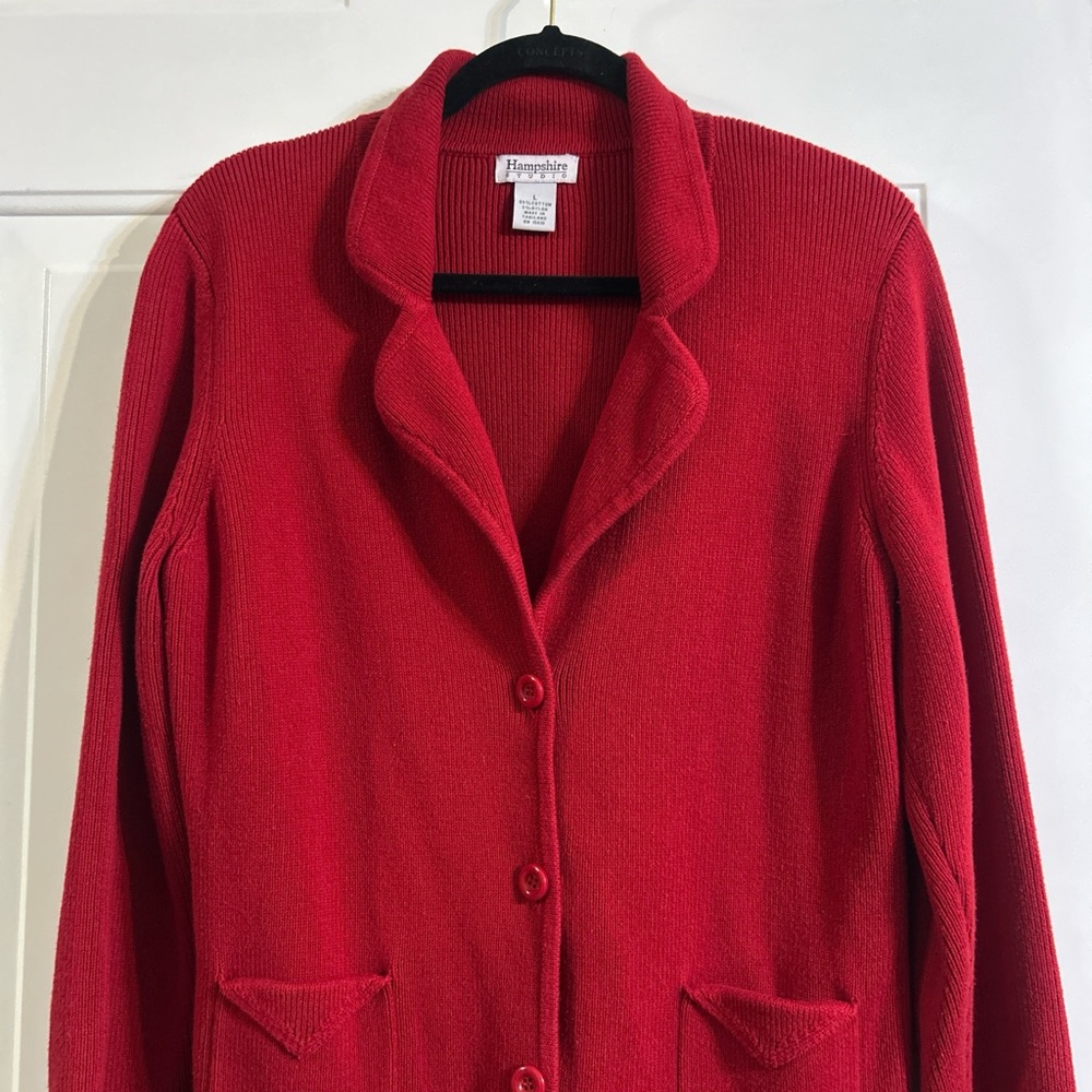Women's vintage Red Cardigan Jacket front pocket romantic cottage core collar